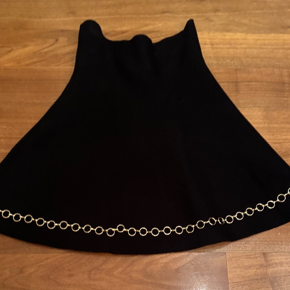 Zara black knit flared mini skirt with Gold Accents